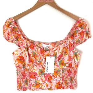 (A4c) Heatherly Floral cap sleeve crop top, Size Small, NWT
